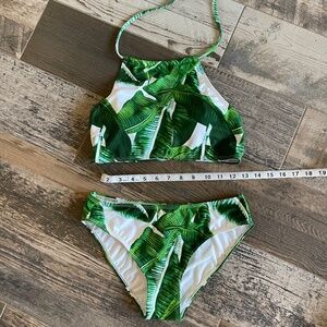 White 7 green tropical print swim suit never worn